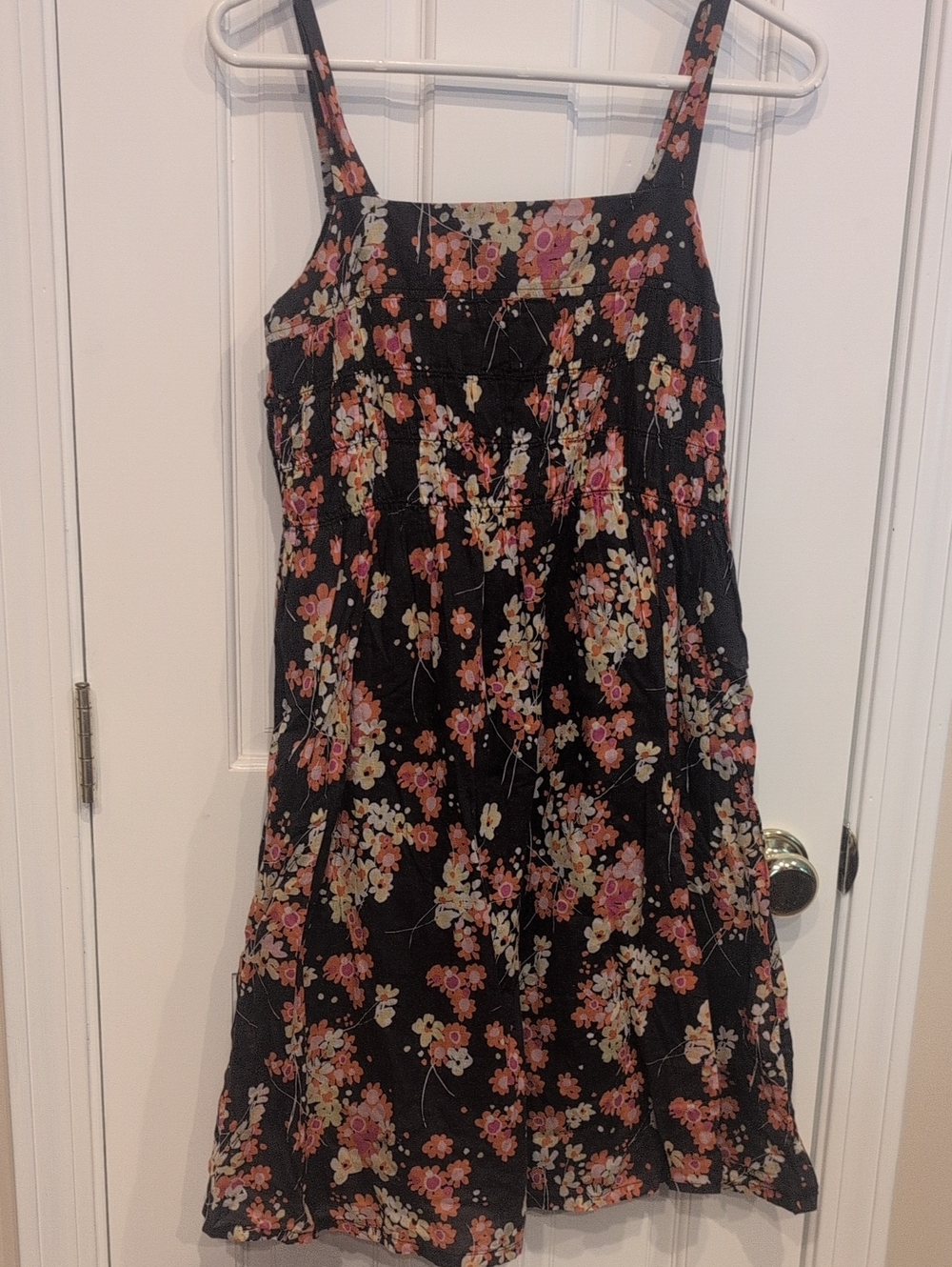 Women's Dark Brown Floral Sundress with Pink and Cream Flowers By Gap